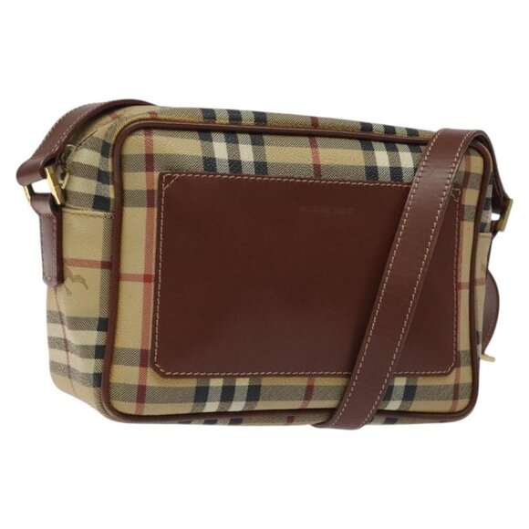 BURBERRY Nova Check Shoulder Bag PVC Beige Gold Auth - Picture 2 of 16